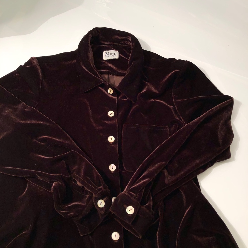 Mimi Maternity Button Down Blouse Brown Velvet M-L - image 4